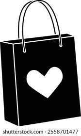 Valentine shopping paper bag silhouette vector.
Valentine's Day gift bag icon.
Isolated Valentine's Day element.
Transparent background.
