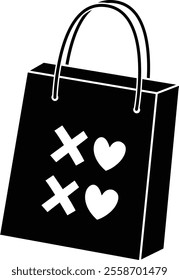 Valentine shopping paper bag silhouette vector.
Valentine's Day gift bag icon.
Isolated Valentine's Day element.
Transparent background.
