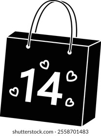 Valentine shopping paper bag silhouette vector.
Valentine's Day gift bag icon.
Isolated Valentine's Day element.
Transparent background.
