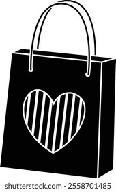 Valentine shopping paper bag silhouette vector.
Valentine's Day gift bag icon.
Isolated Valentine's Day element.
Transparent background.
