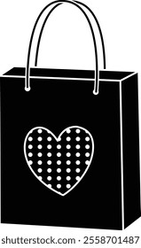 Valentine shopping paper bag silhouette vector.
Valentine's Day gift bag icon.
Isolated Valentine's Day element.
Transparent background.
