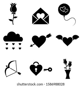 Valentine Silhouette Icon Set on White