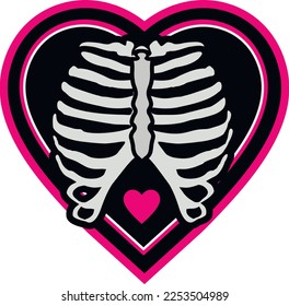 valentine, skeleton, thorax with heart, grunge vintage design t shirts