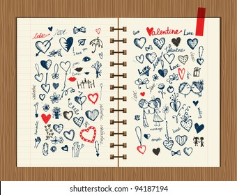 Valentine sketch on notebook sheet for your design