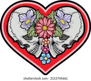 valentine skull with heart, grunge vintage design t shirts