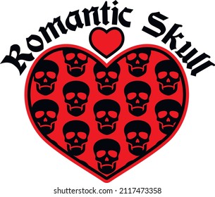 valentine skull with heart, grunge vintage design t shirts