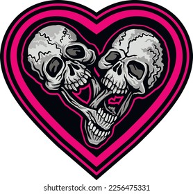 valentine skull with heart, grunge vintage design t shirts