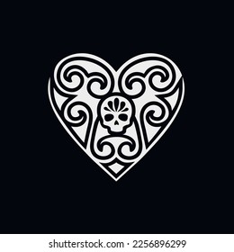 valentine skull with heart, grunge vintage design t shirts