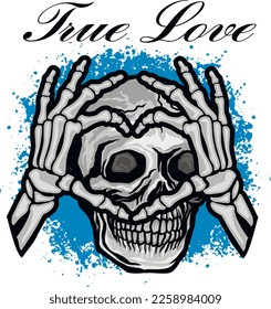 valentine skull with heart, grunge vintage design t shirts
