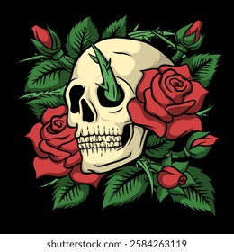 Valentine Skull Rose vintage vector illusration