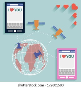 Valentine SMS worldwide flat style vector