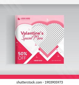 Valentine social media post banner template for food menu beef steak