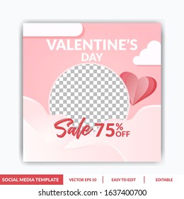 Valentine Social Media Template, Can use for advertisement,  web design, gift card, coupon, flyer, poster, and promotion special sale valentine days,