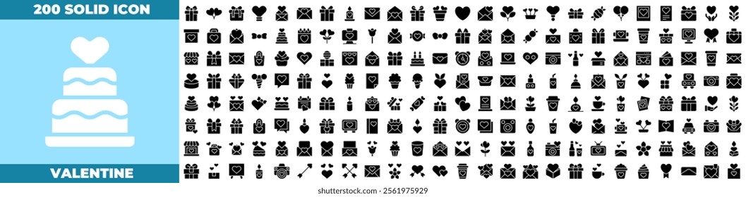 Valentine Solid Editable Icons set. Vector illustration in modern thin solid style of valentine icons: valentine, gift, chocolate, etc