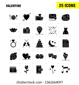 Valentine Solid Glyph Icons Set For Infographics, Mobile UX/UI Kit And Print Design. Include: Cd, Disk, Love, Valentine, Romantic, Hand, Love, Valentine, Icon Set - Vector