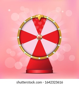 Valentine Spinning Fortune Wheel in realistic style on Bokeh Background