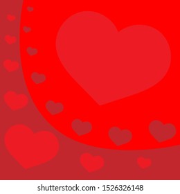 Valentine. Square Postcard with red background and hearts for Valentine's day.