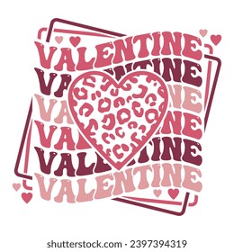 Valentine stacked wayvy text design with leopard heart for Valentine's Day celebration