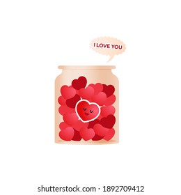 Valentine Sticker. Modern Flat Vector Concept Illustrations. Jar with Hearts and Quote I Love You Icon. Social Media Ads.