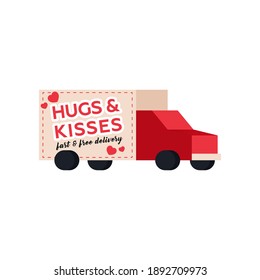 Valentine Sticker. Ilustraciones modernas de concepto de vectores planos. Icono de abrazos y besos de transporte. Anuncios de medios sociales.