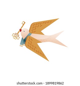 Valentine Sticker. Modern Flat Vector Concept Illustrations. Colorful Bird with Key and Scarf Icon. Social Media Ads.