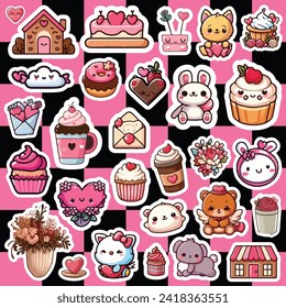 Valentine sticker pack set printable vector illustration