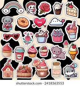 Valentine sticker pack set printable vector illustration