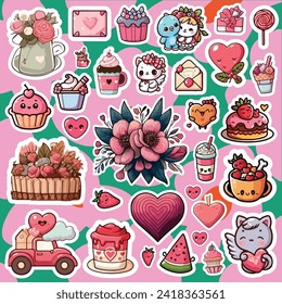 Valentine sticker pack set printable vector illustration