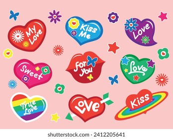 Valentine sticker set elements my love kiss heart pack illustration