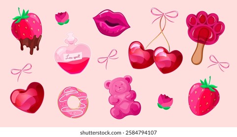 Valentine stickers set for daily planner and diary.