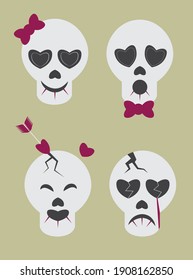 Valentine Sugar Skulls. Cute, gothic icons for Valentine's Day.