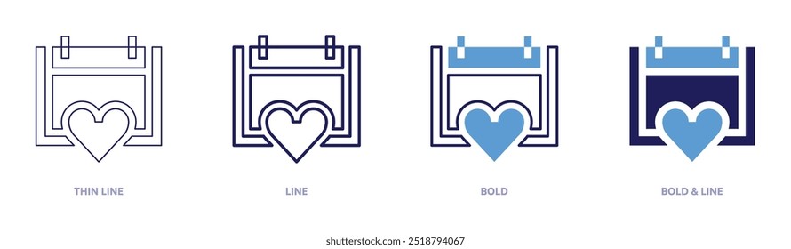 Valentine ícone surpresa em 4 estilos diferentes. Linha fina, Linha, Negrito e Linha Negrito. Estilo duotônico. Traçado editável.