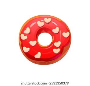 Dulces y confitería de San Valentín, rosquilla rosa con corazones rociados, icono de Vector. Día de San Valentín de vacaciones de amor pastel y pasteles románticos o galletas, donut con crema dulce rosa para postre de amor