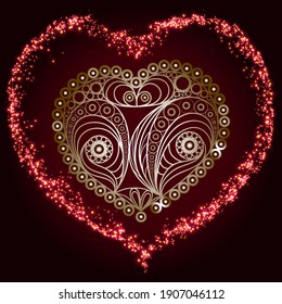 Valentine symbol. Heart art with decorative floral inner heart. Vector illustration