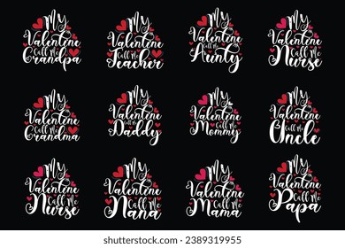 Valentine T shirt Design set, valentines day  typography t shirt bundle
