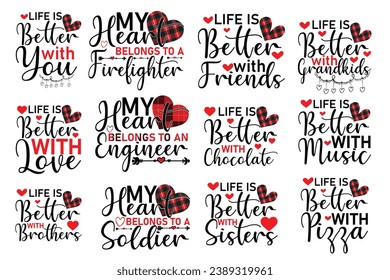 Valentine T shirt Design set, valentines day  typography t shirt bundle
