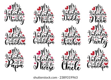 Valentine T shirt Design set, valentines day  typography t shirt bundle
