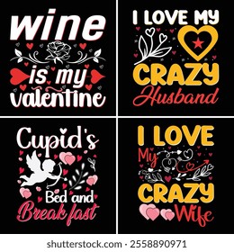 Valentine T shirt Design set, valentines day typography t shirt bundle