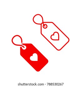 Valentine tag with heart symbol. Vector isolated red illustration.