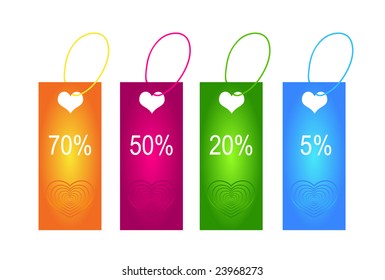 Valentine tags. Vector illustration of four sales stickers.