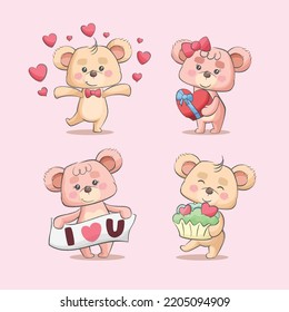 La pareja de osos de peluche de San Valentín adoran la caricatura personajes lindos ilustraciones dibujadas a mano