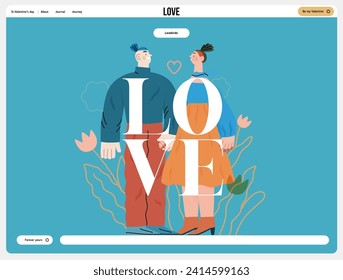 Valentine: Tender Moments -modern flat vector concept illustration of a couple in loving gaze, looking to each other holding hands. Metaphor of blossoming love, unity, affection, connection, growth