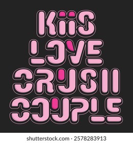 Valentine Text Pack Kiss Love Crush Couple for Stickers, T-Shirts, and Logos EPS Vector