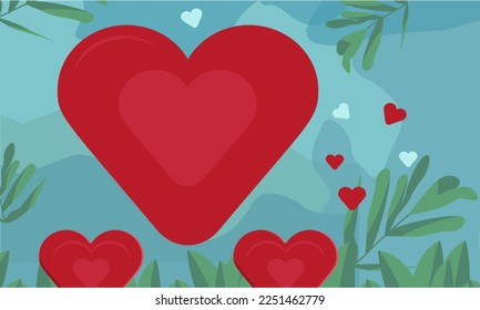 Valentine theme background with a combination of heart icon and bottle green dominant background...