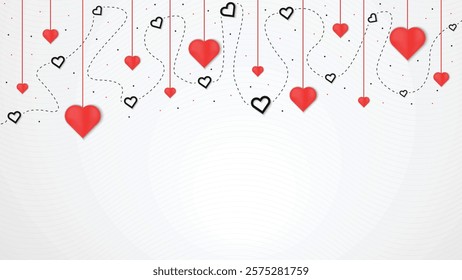 Valentine Theme Background with Hanging Red and Black Heart Decoration