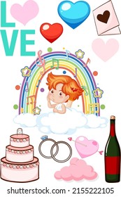 Valentine theme with cupid and cake illustration