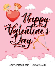 Tema de San Valentín con cupido en la ilustración de las nubes