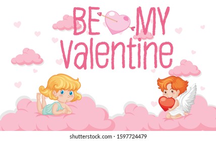 Valentine theme with cupid flying in the sky illustration