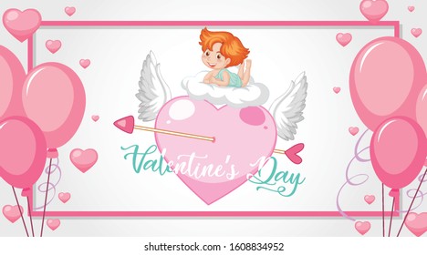 Valentine theme with cupid and pink balloons illustration