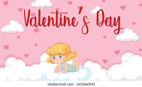 Valentine theme with cupid in pink sky illustration